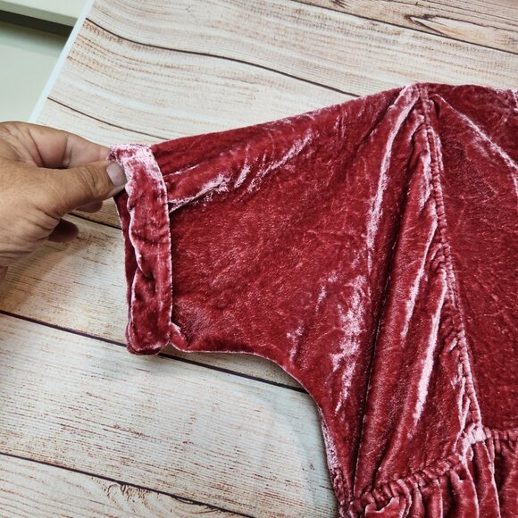Free People Ivy Velvet Mini Dress Swing Flowy Boho Western Maroon Size XS/TP - Picture 4 of 16